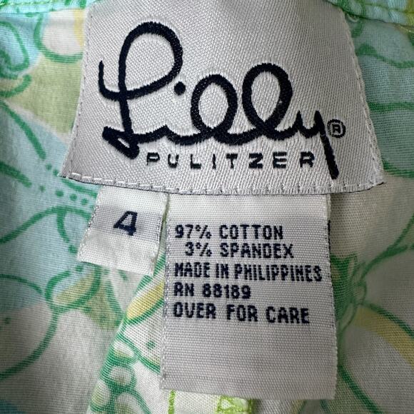 Vintage Lilly Pulitzer Capri Pants Women’s 4 Green Blue Cotton Floral Crabs - Picture 4 of 7